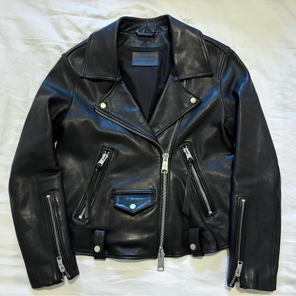 All Saints 3-in-1 Black Leather Moto Jacket with removable shearling lining - Picture 2 of 9